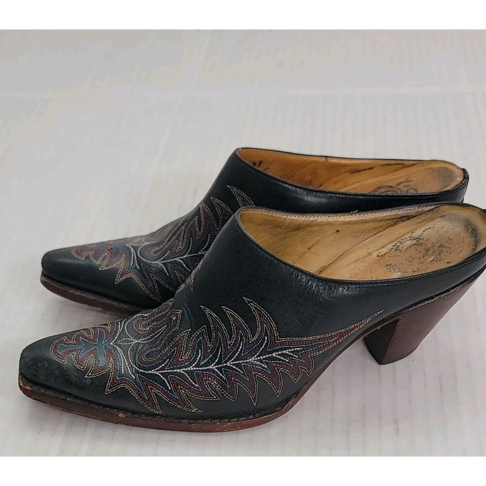 Charlie 1 Horse Lucchese Black Leather Slip On Mule Clog Western Size 6.5 B